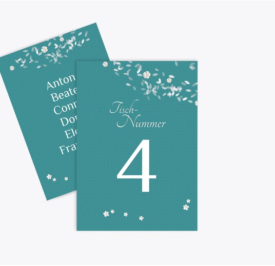 Tischnummer romantic flower Türkisblaukräftig 105x148mm