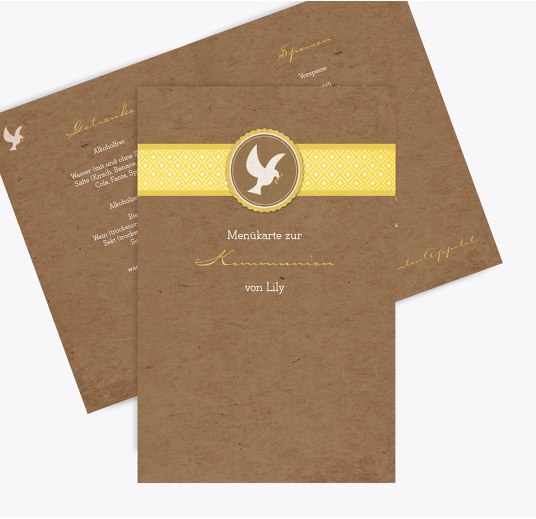 Kommunion Menükarte Flügelschlag KräftigHellGelb 148x210mm