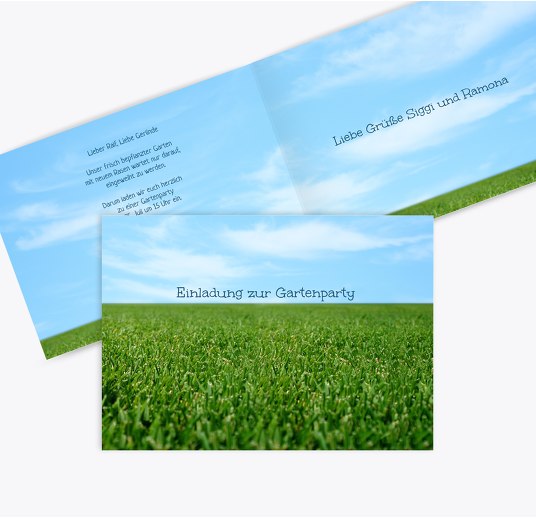 Einladung Sommerfest saftiger Rasen HellBlau 148x105mm
