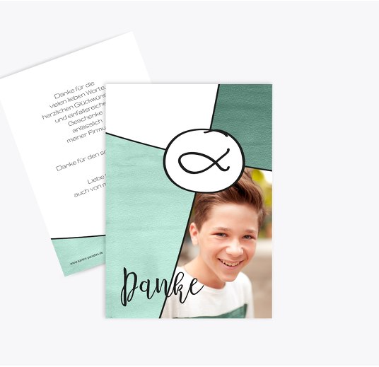 Firmung Dankeskarte geteilte Vielfalt TürkisGrauMatt 105x148mm