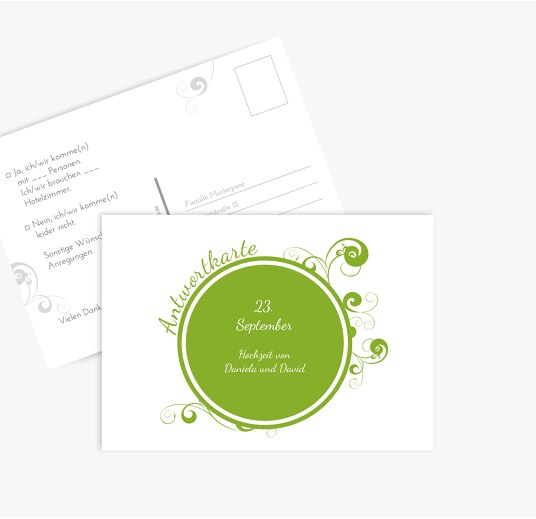 Hochzeit Antwortkarte squiggle chubby Grasgruen 148x105mm