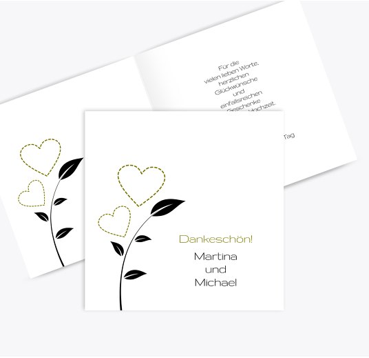 Hochzeit Dankeskarte Herzblume 2 ApfelGrün 145x145mm