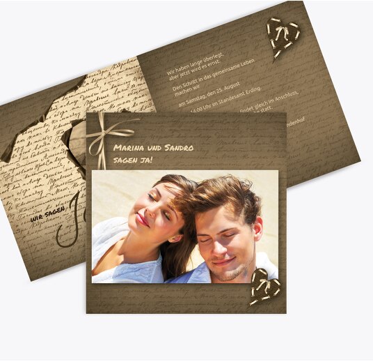 Hochzeit Einladung Herzensgedicht braunmatsch 145x145mm
