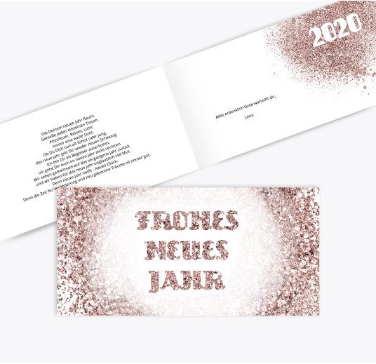 Neujahrskarte Glitterschrift Rosa 215x105mm