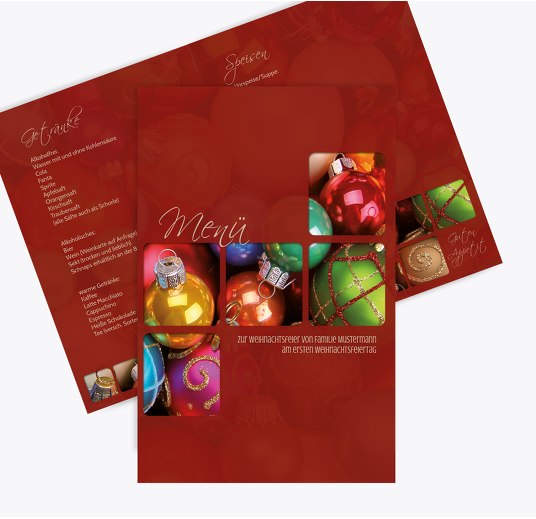 Menükarte Christbaumkugeln WeinRot 148x210mm