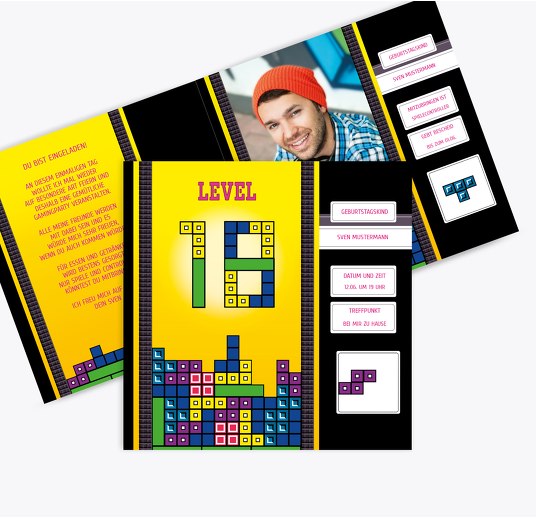 Geburtstagskarte 8bit Game 18 Foto KräftigHellGelb 145x145mm