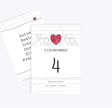 Tischnummer Mrs&Mrs