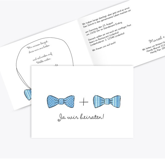 Hochzeit Einladung Fliegen HellBlau 148x105mm