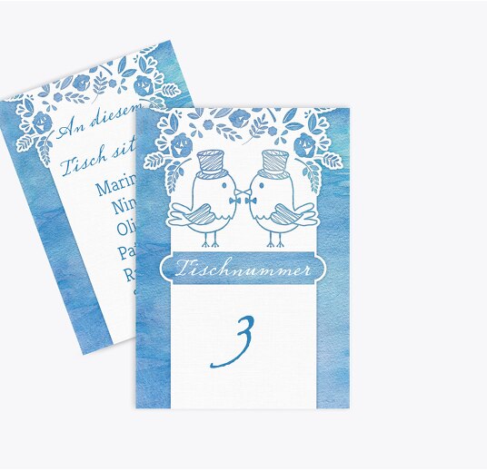 Tischnummer Vogelpaar- Männer MattBlau 105x148mm