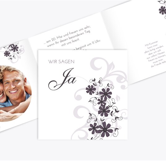 Hochzeit Einladung Ranke Liladunkel 145x145mm