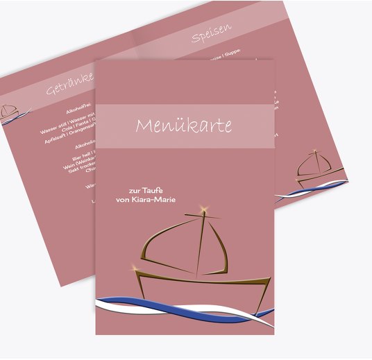 Menükarte Schiffchen auf Wellen HellRotMatt 148x210mm