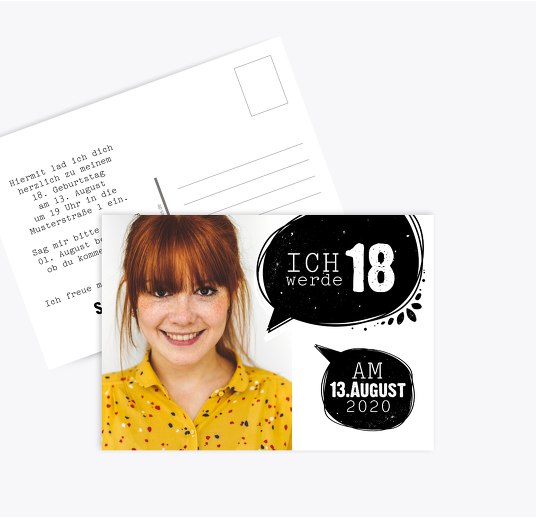 Geburtstagseinladung Sprechblase Schwarz 148x105mm