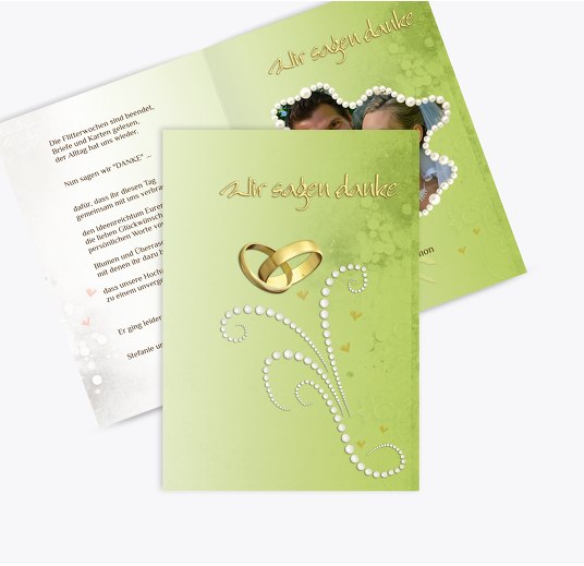 Hochzeit Danke Eheringe Perlen ApfelGrün 105x148mm