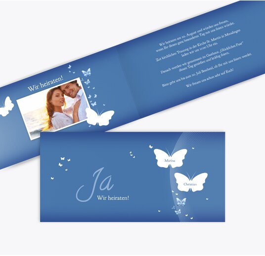 Hochzeit Einladungskarte Traumpaar KräftigHellMarineblau 215x105mm