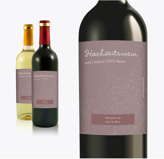 Flaschenetikett Vintage Flower HellRotMatt 90x120mm