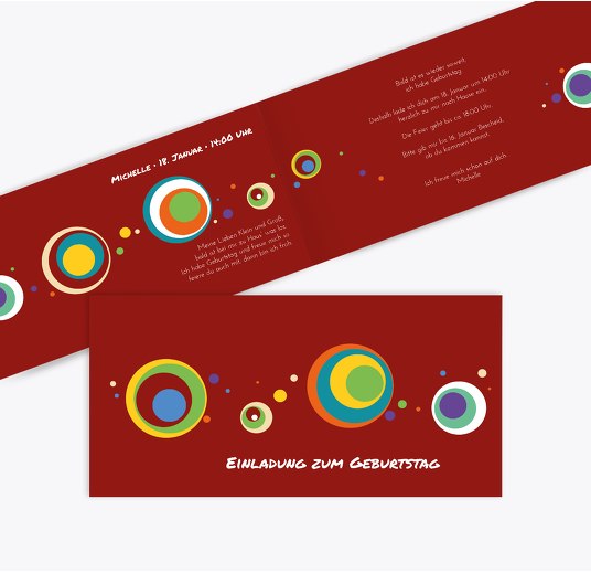 Einladung zum Geburtstag Retro Dunkelrot 215x105mm