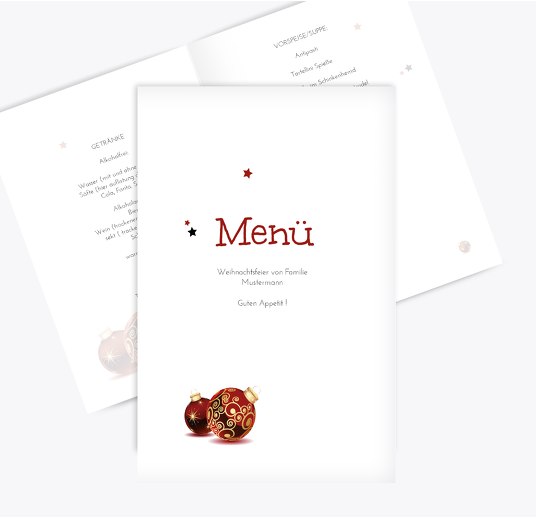 Menükarte Weihnachtskugeln WeinRot 148x210mm
