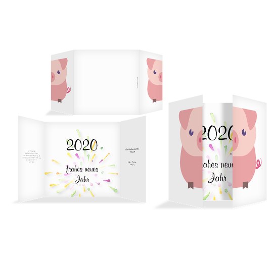 Neujahrskarte Glücksschwein HellRot 145x145mm