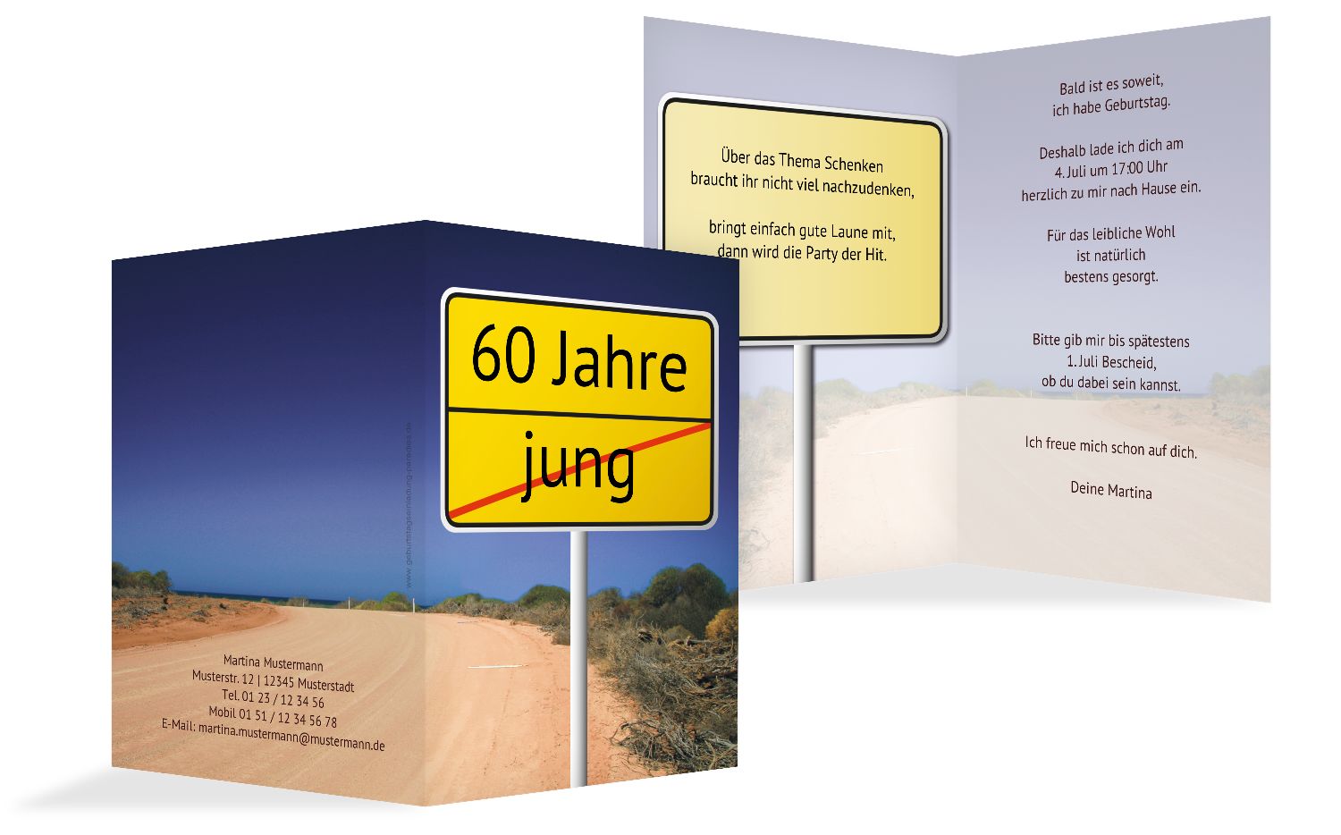 Karte zum Geburtstag Straßenschild 60 selbst gestalten!