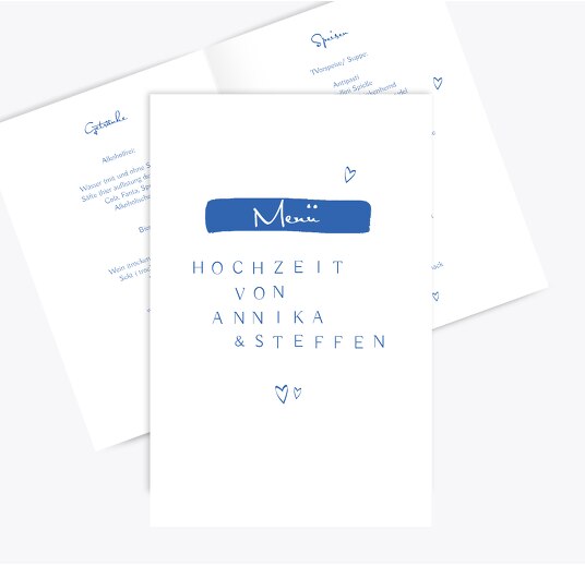 Hochzeit Menükarte Buchstabenrätsel Blau 148x210mm