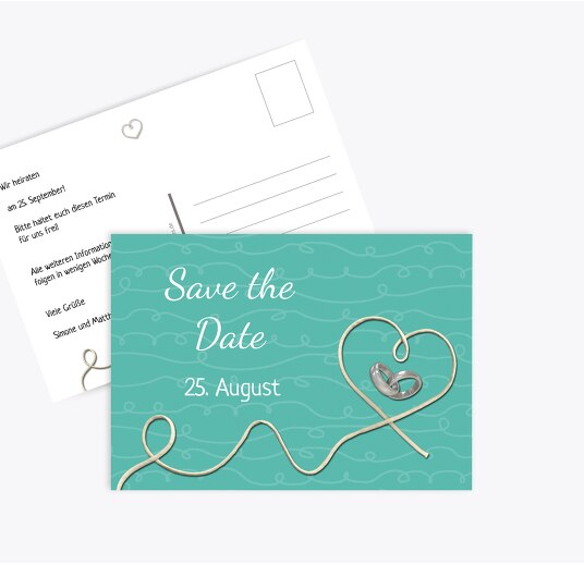 Hochzeit Save-the-Date erfüllte Liebe AquaTürkis 148x105mm