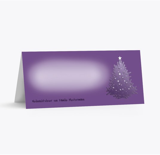 Tischkarte geschmückter Baum DunkelLilaMatt 100x44mm