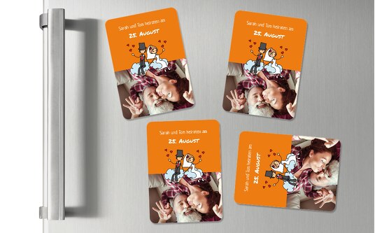 Magnet Comic Brautpaar Orange 55x77mm