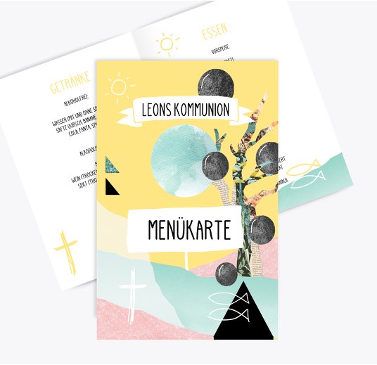 Kommunion Menükarten Modern SoftGelbOrange 148x210mm