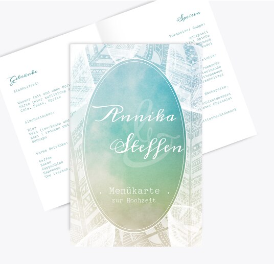Hochzeit Menükarte Federleicht AquaTürkis 148x210mm