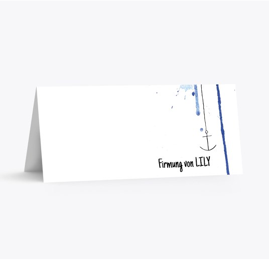 Firmung Tischkarte Origamischiff Blau 100x44mm