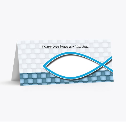 Taufe Tischkarte Jesusfisch Hellblauleuchtend 100x44mm