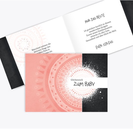 Glückwunschkarte zur Geburt Mandala RosaLila 148x105mm