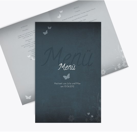 Hochzeit Menükarte Liebeserfüllung DunkelBlaumatt 148x210mm