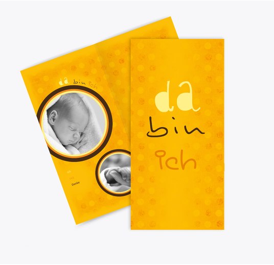 Baby Dankeskarte da bin ich Sonnengelb 105x215mm