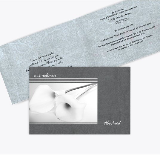 Trauerkarte Calla-Lilie quer Grau 170x114mm