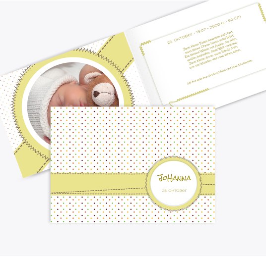 Geburtskarte Pünktchen MattGelb 148x105mm