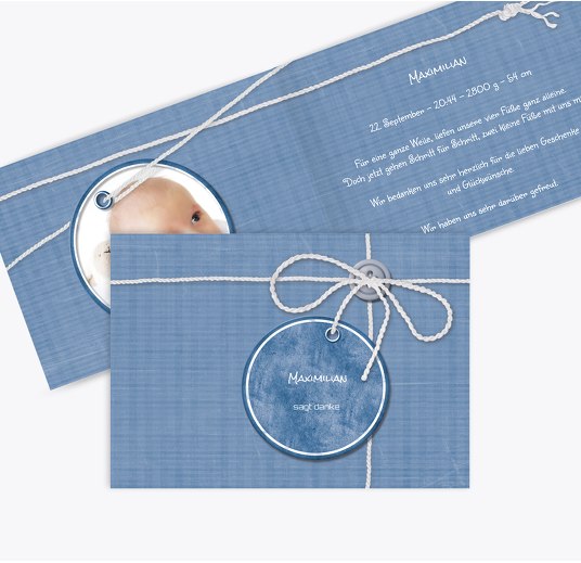 Baby Dankeskarte Faden MattBlauDunkler 148x105mm