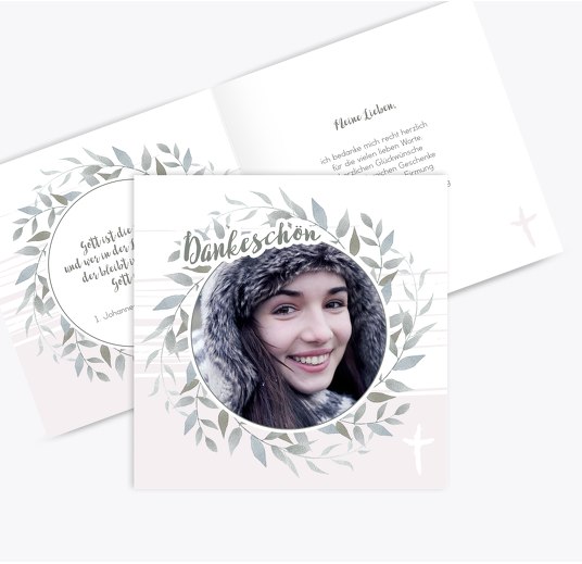 Firmung Dankeskarte Kranz Retrogrün 145x145mm