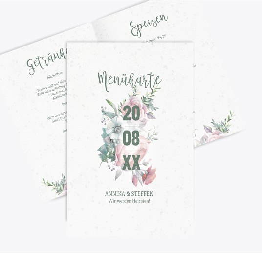 Hochzeit Menükarte Verträumt DunkelgrauGrün 148x210mm
