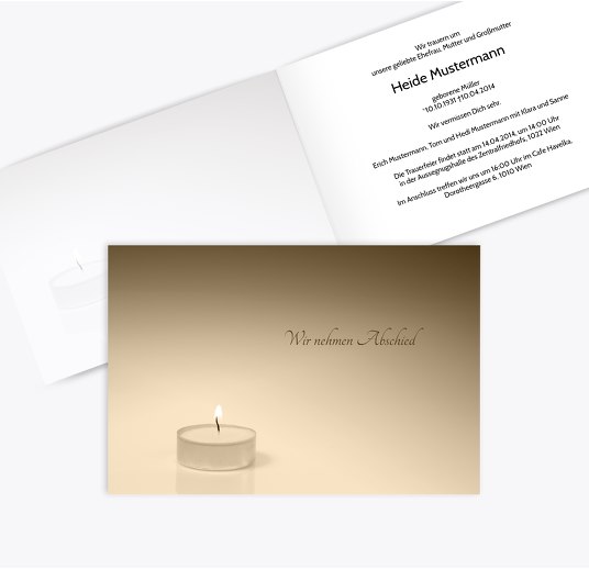 Trauerkarte Teelicht quer Trauerbeige 170x114mm