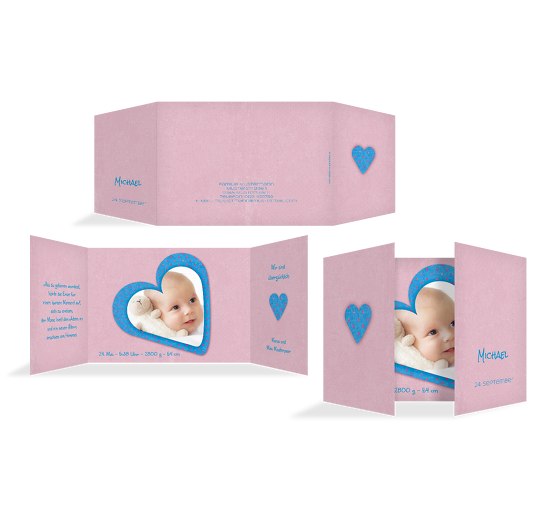 Geburtskarte Herzform HellRosa 148x105mm