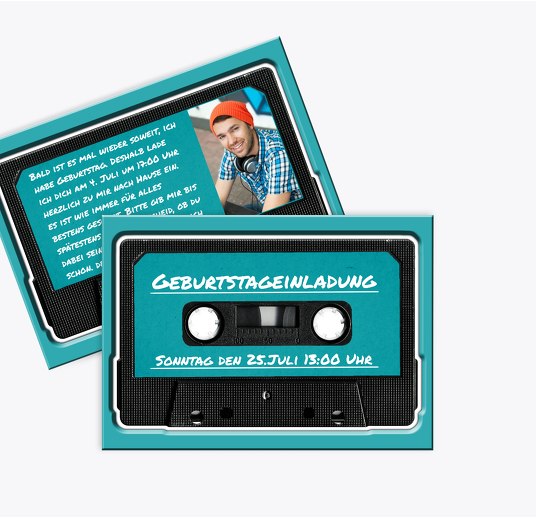 Einladungskarte für Jugendliche tape Türkisblaukräftig 148x105mm