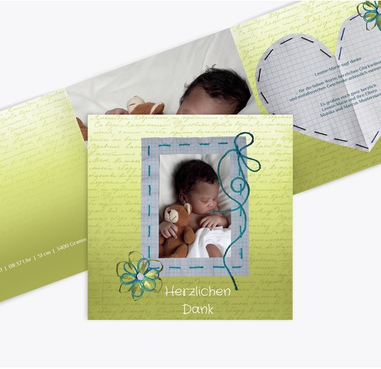 Baby Dankeskarte Schnipp-Schnapp Matschgrün 145x145mm