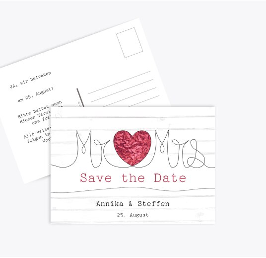 Save-the-Date Mr&Mrs PinkLeuchtend 148x105mm