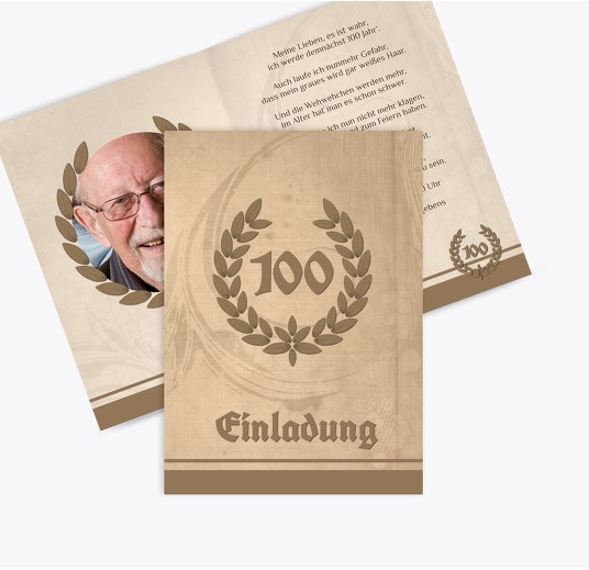 Einladungskarte Lorbeerkranz 100 Foto BeigeOrange 105x148mm