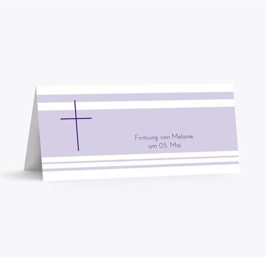 Tischkarte zur Firmung Kreuz Lilamatt 100x44mm