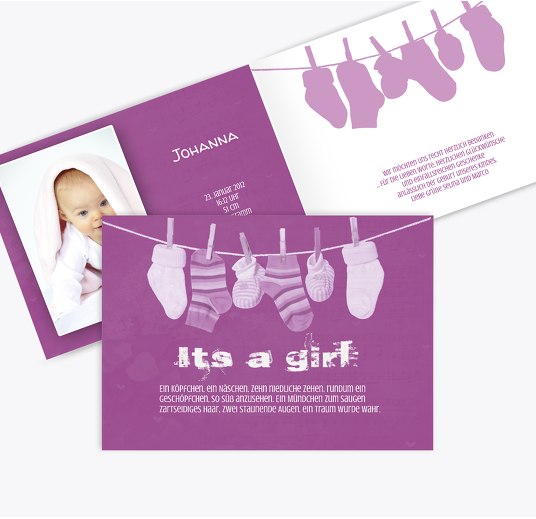 Baby Dankeskarte It's a girl Lila 148x105mm