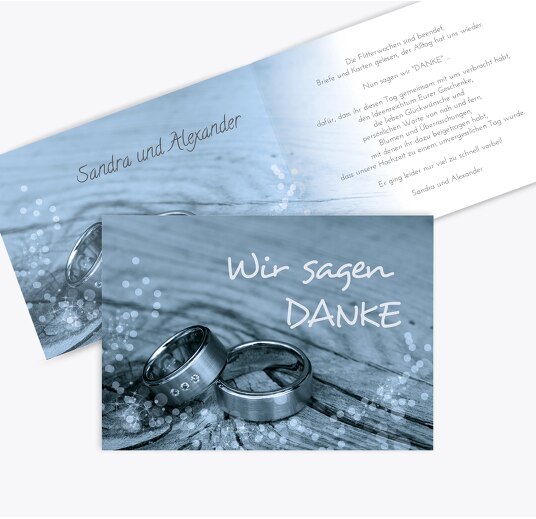 Hochzeit Dankeskarte 2 Eheringe MattBlauDunkler 148x105mm