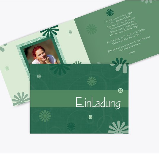 Einladung classic flower Foto DunkelGrün 148x105mm