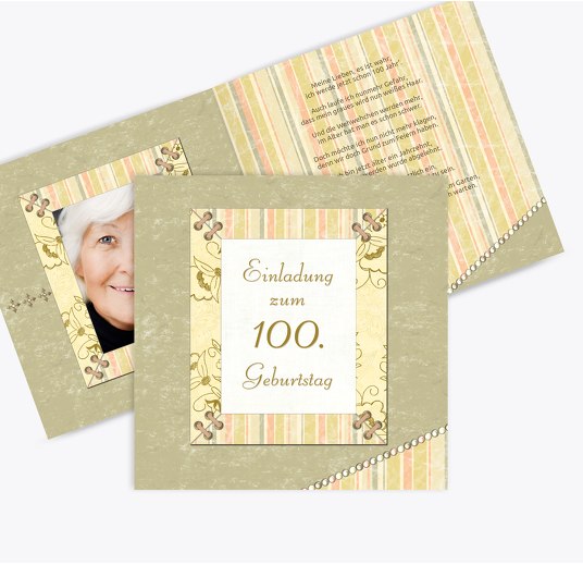 Geburtstagseinladung Nostalgie 100 Foto HellgrauGrün 145x145mm